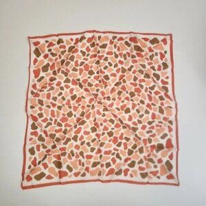 Vintage 70s Abstract Mod Print Coral and Tan Square Scarf